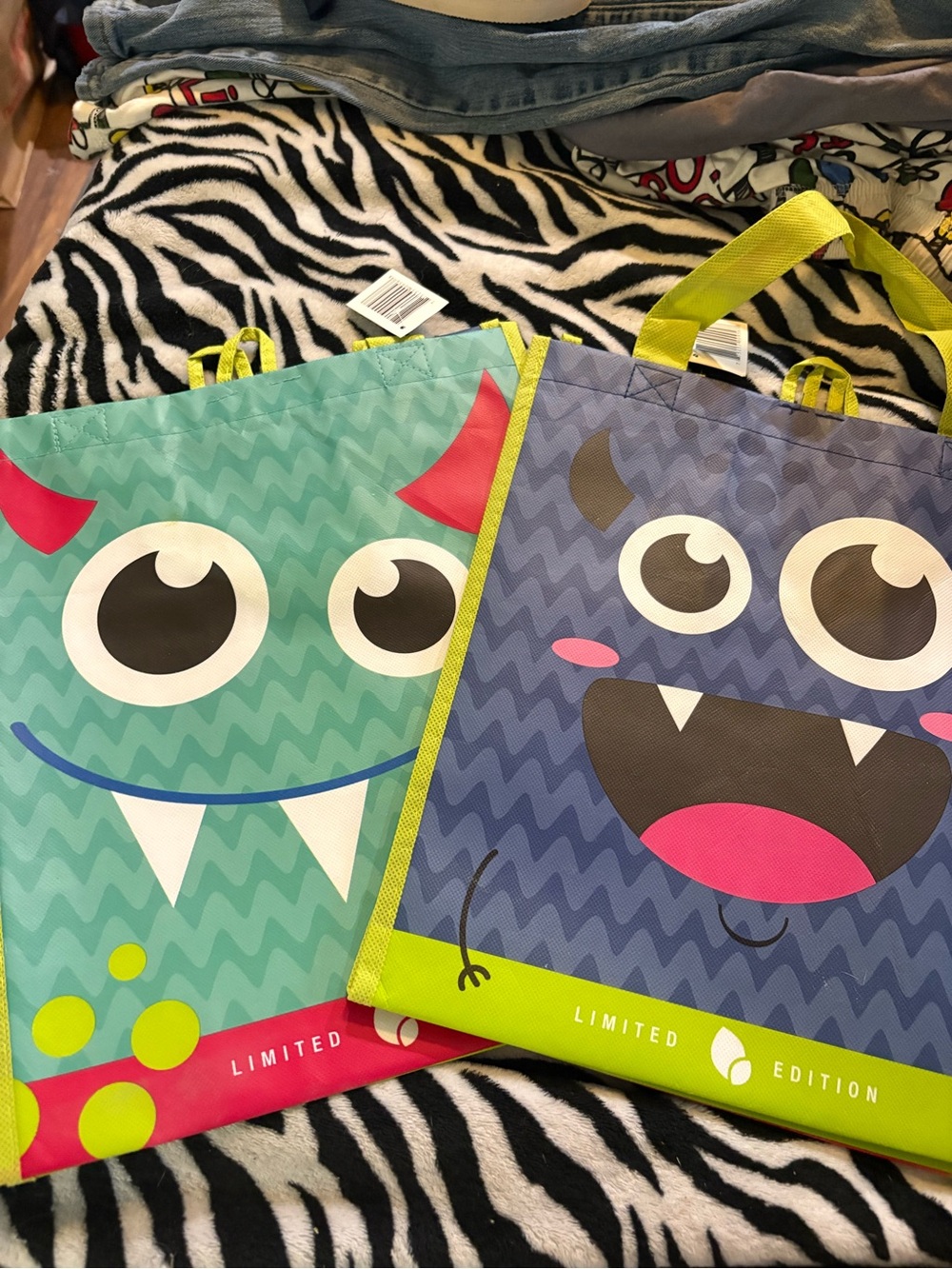 Limited Edition Kids Monster Tote Bag - Teal and Blue